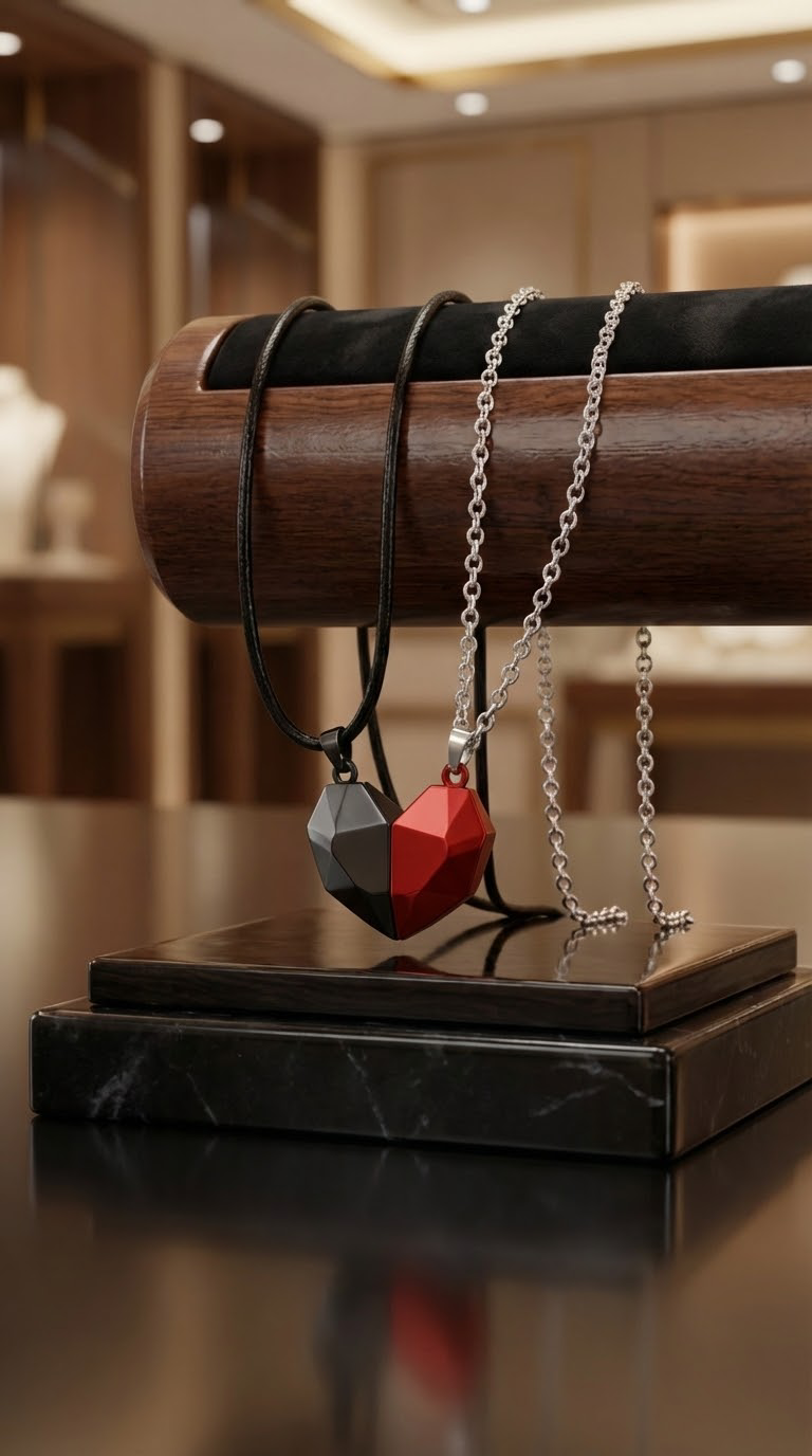 Half Heart Necklace Gray-Red