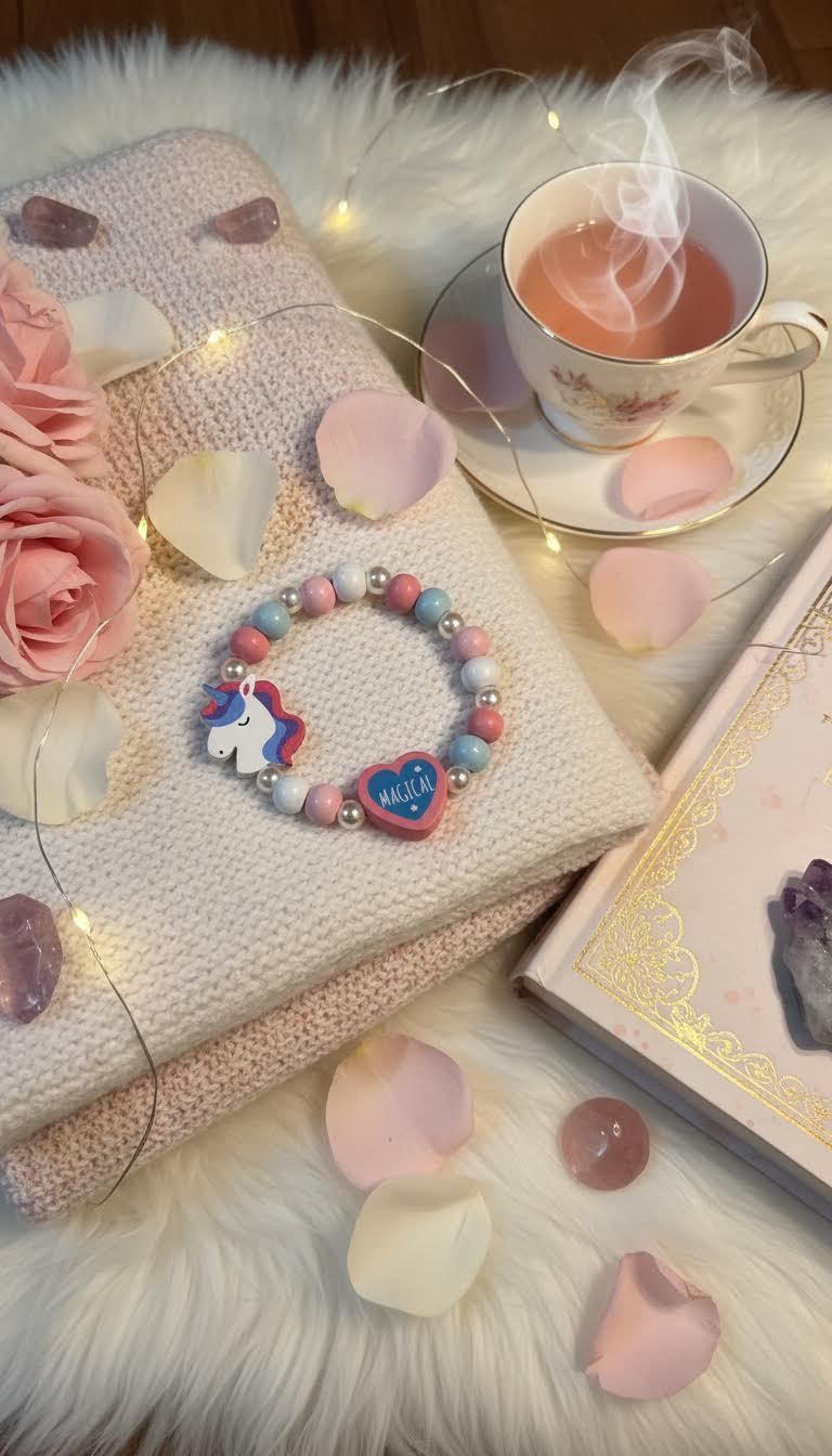 Wooden Bracelet UniCorn White Red Blue